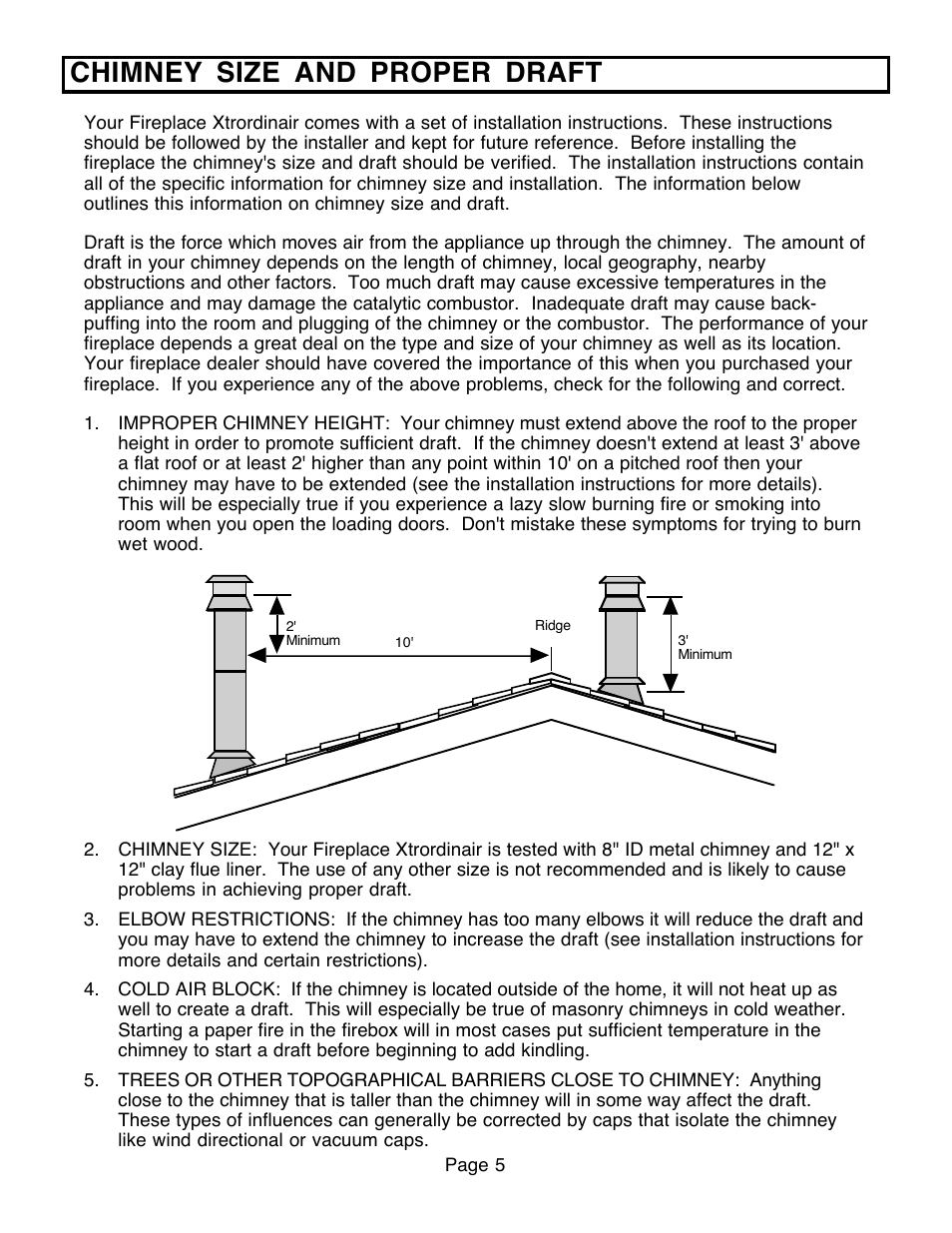 Chimney size and proper draft | FireplaceXtrordinair 36A-BI User Manual | Page 5 / 30