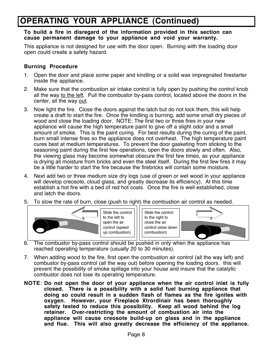 Operating your appliance (continued) | FireplaceXtrordinair 36A-BI User Manual | Page 8 / 30