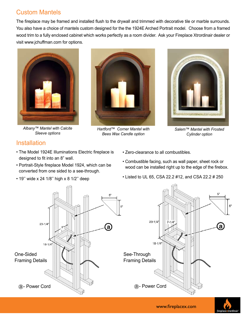 Custom mantels, Installation | FireplaceXtrordinair 4915E User Manual | Page 5 / 8