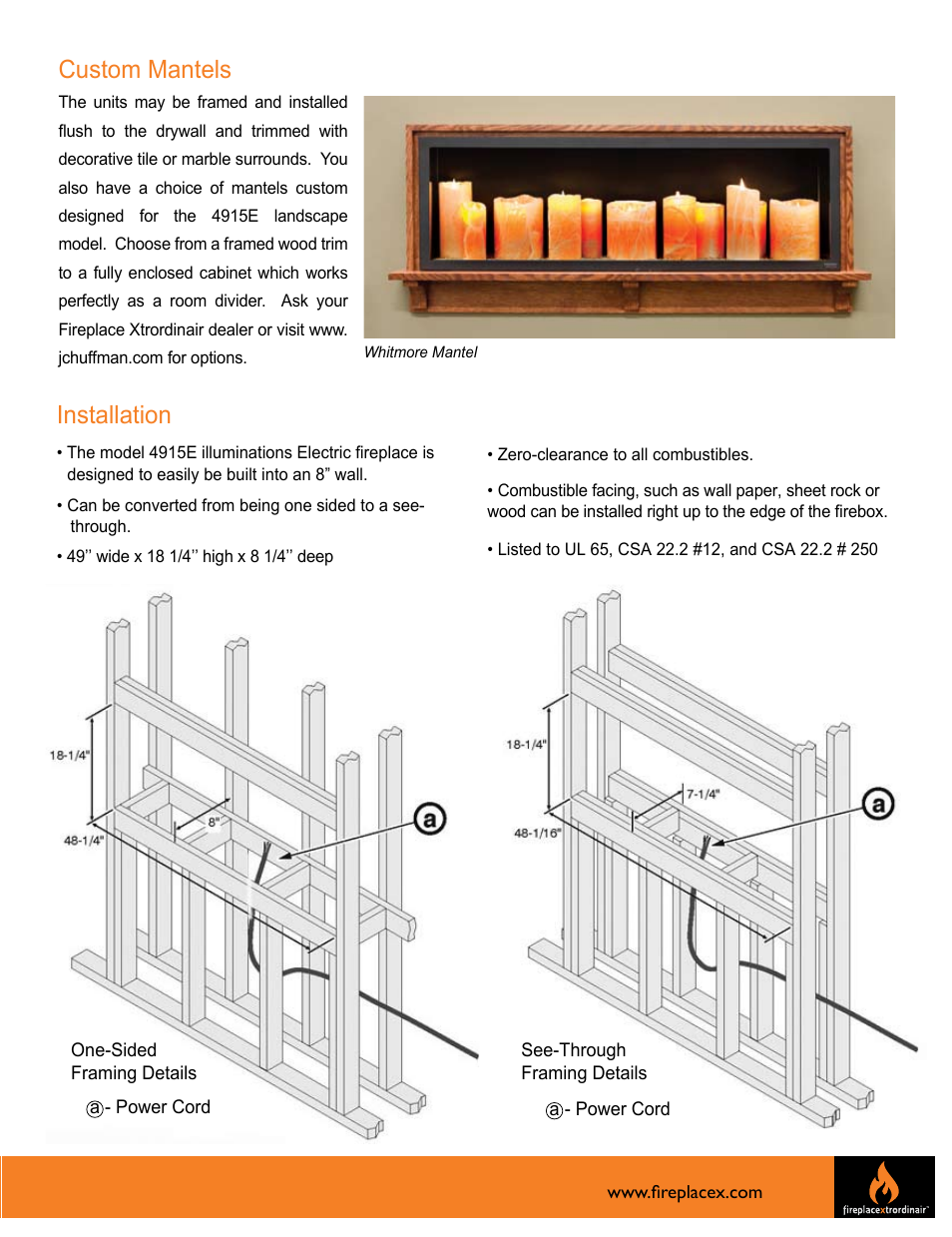 Custom mantels, Installation | FireplaceXtrordinair 4915E User Manual | Page 7 / 8