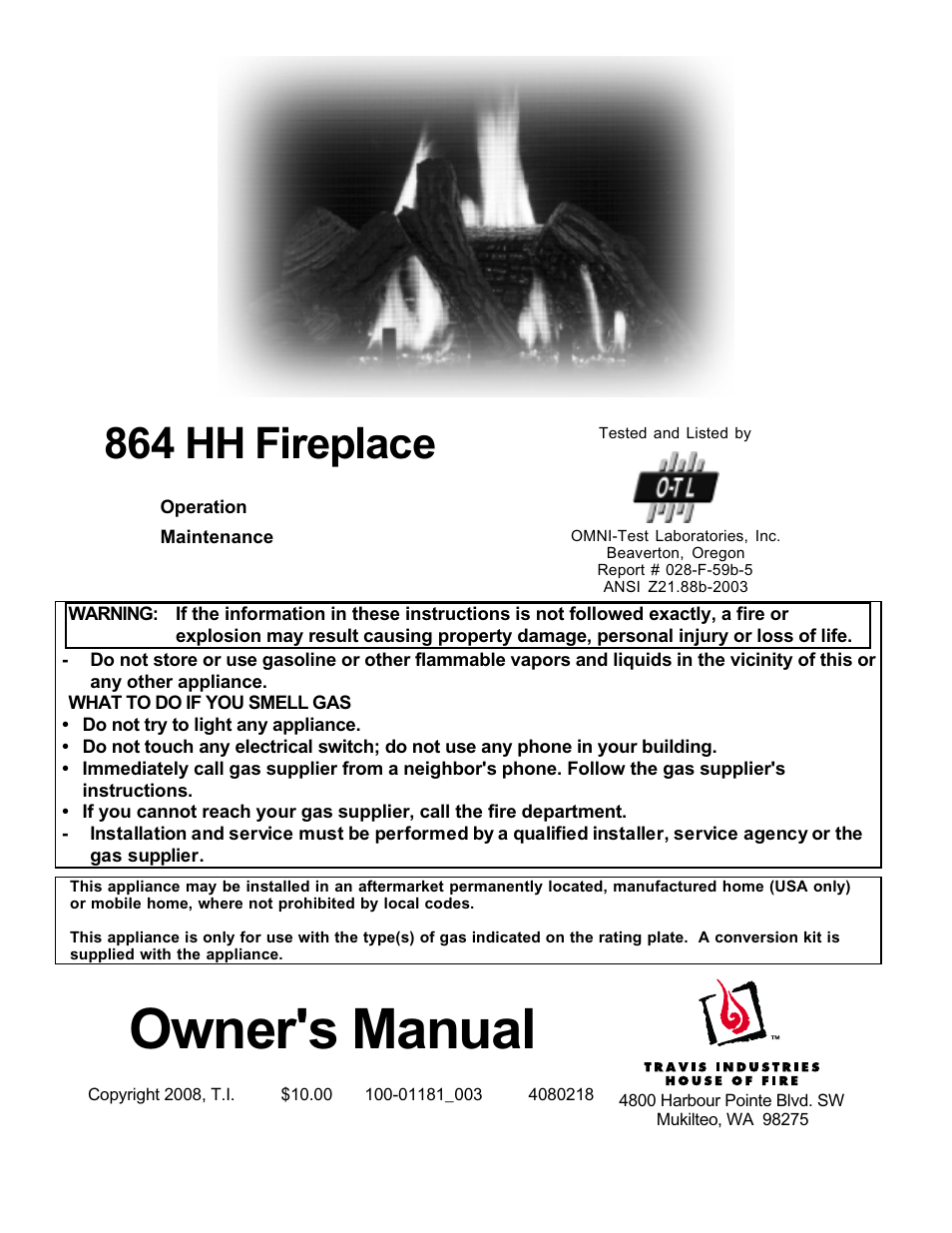 FireplaceXtrordinair 864 HH User Manual | 26 pages