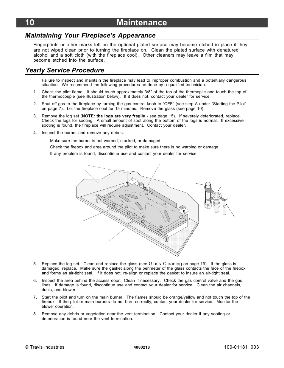10 maintenance, Maintaining your fireplace's appearance, Yearly service procedure | FireplaceXtrordinair 864 HH User Manual | Page 10 / 26