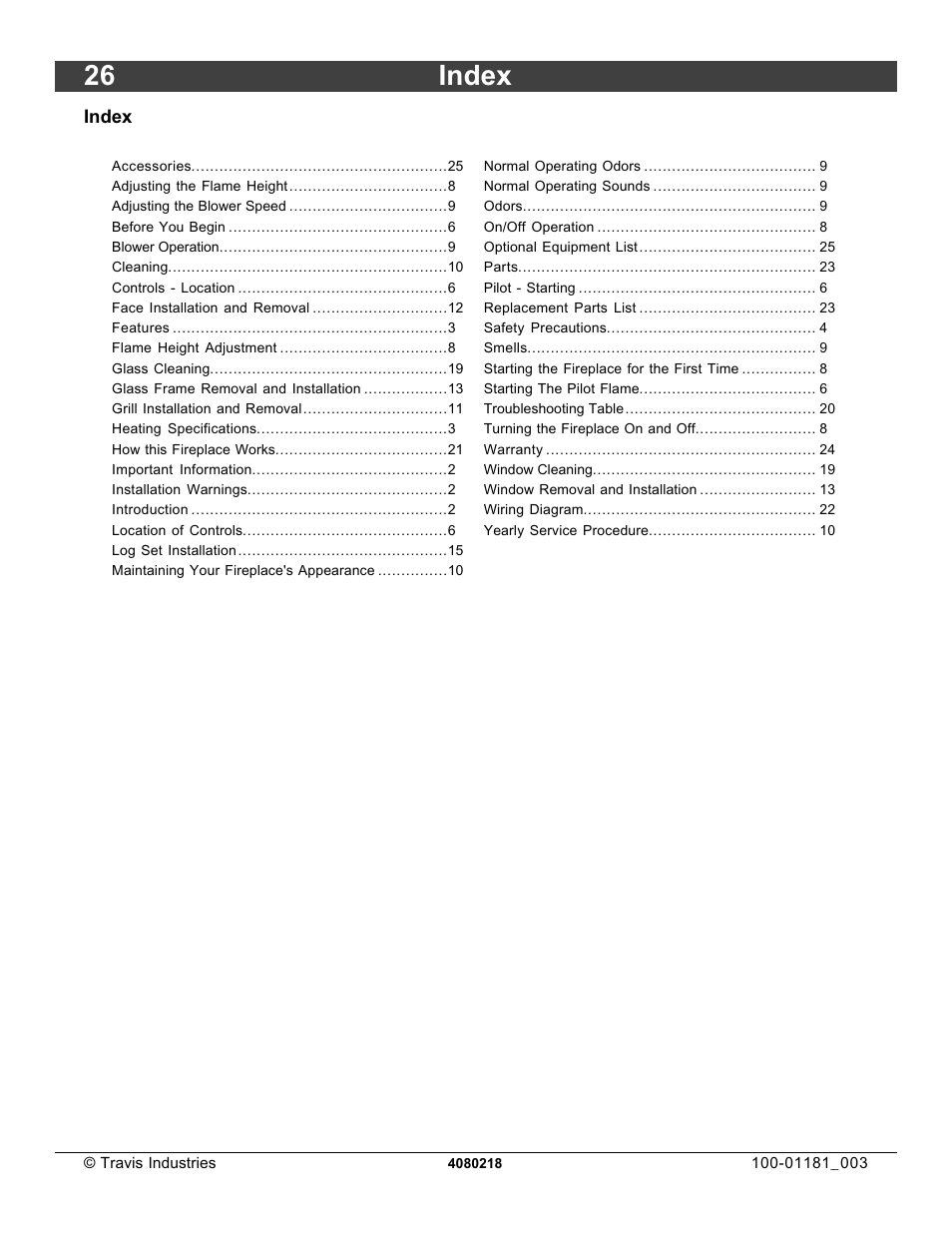 26 index | FireplaceXtrordinair 864 HH User Manual | Page 26 / 26