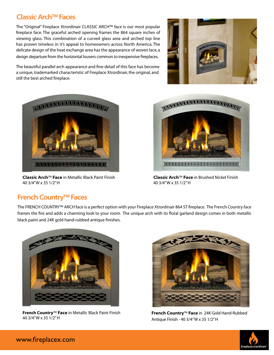 Classic arch™ faces | FireplaceXtrordinair 864 See-Thru User Manual | Page 3 / 8