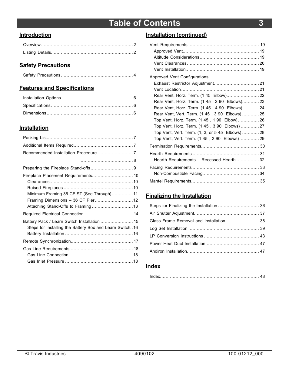 Table of contents 3 | FireplaceXtrordinair Revolution 36CF User Manual | Page 3 / 48