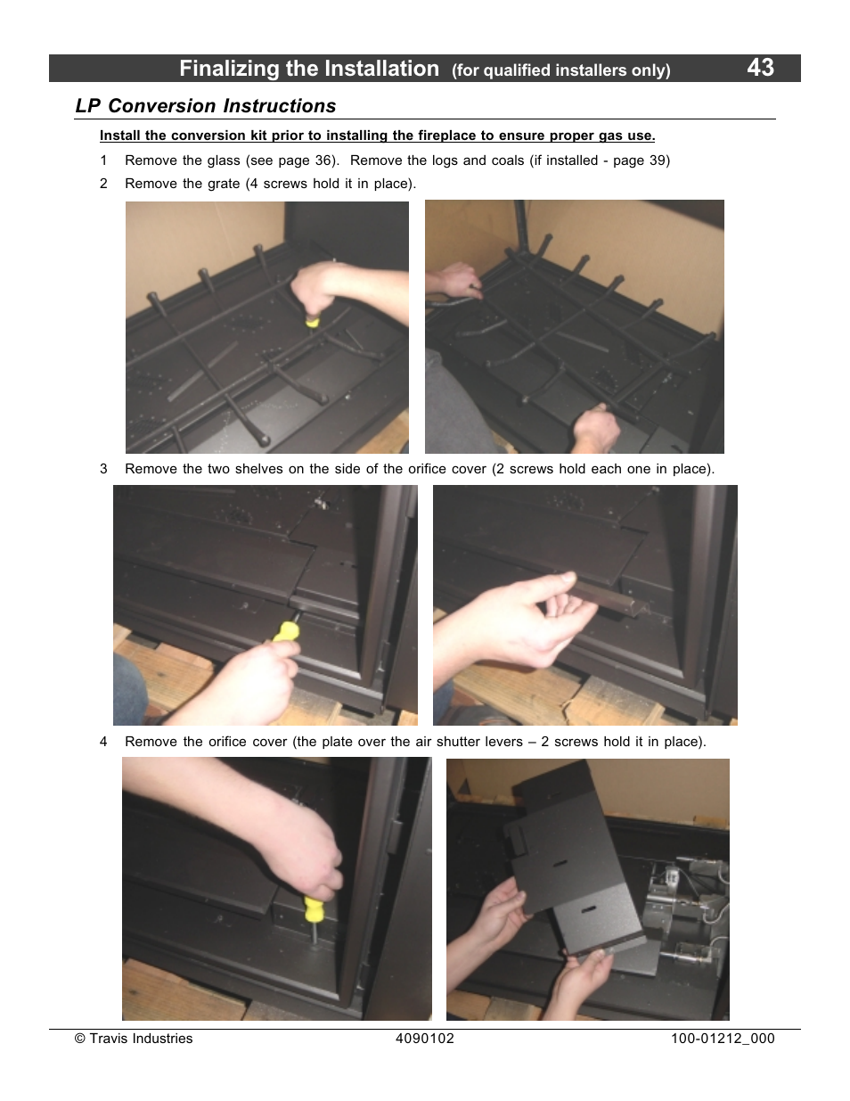 Finalizing the installation, Lp conversion instructions | FireplaceXtrordinair Revolution 36CF User Manual | Page 43 / 48