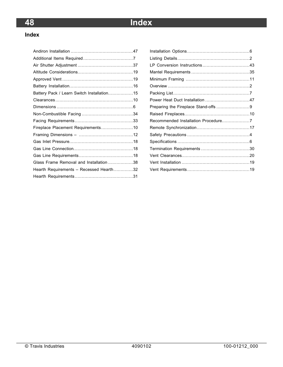 48 index | FireplaceXtrordinair Revolution 36CF User Manual | Page 48 / 48