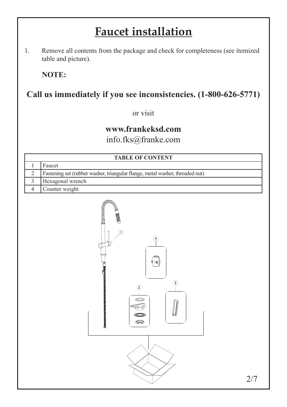 Faucet installation | Franke Consumer Products FF 1800 User Manual | Page 3 / 22