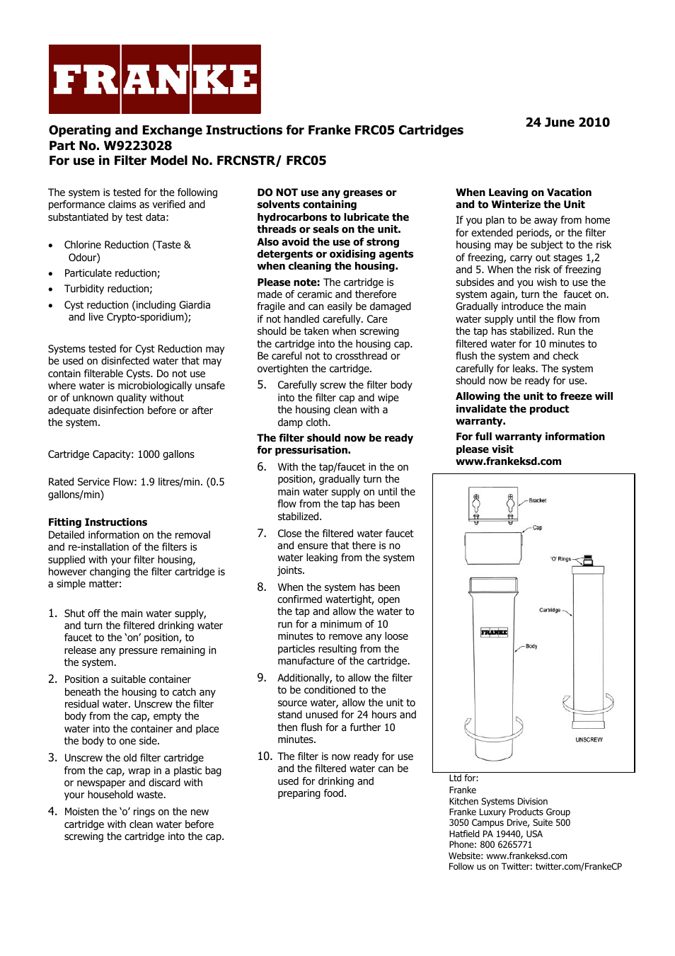 Franke Consumer Products W9223028 User Manual | 1 page