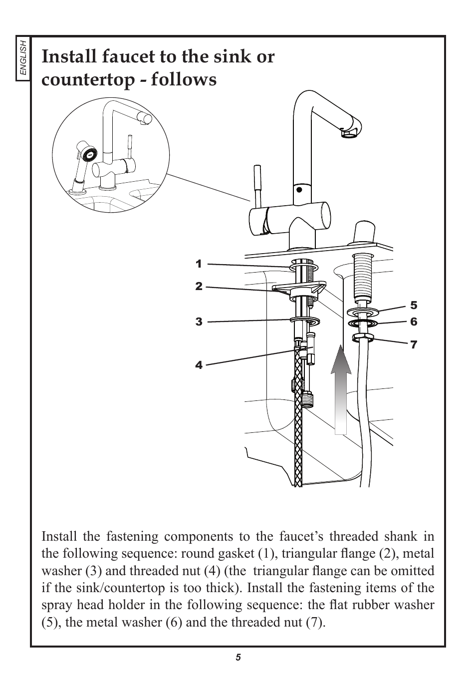 Install faucet to the sink or countertop - follows | Franke Consumer Products FF 5000 User Manual | Page 5 / 11
