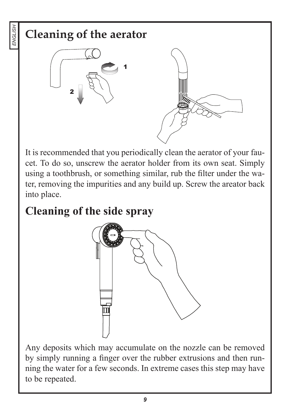 Cleaning of the aerator, Cleaning of the side spray | Franke Consumer Products FF 5000 User Manual | Page 9 / 11