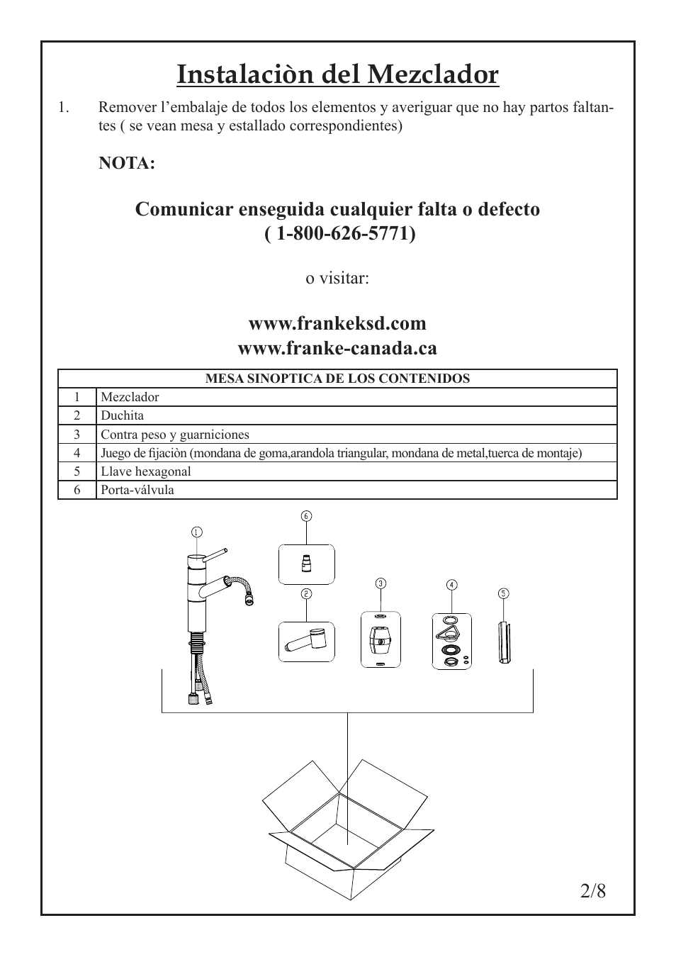 Instalaciòn del mezclador | Franke Consumer Products FF-2000 User Manual | Page 19 / 26