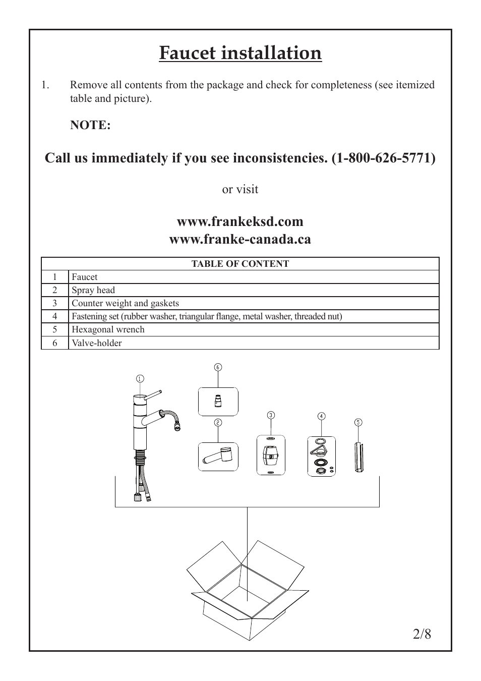 Faucet installation | Franke Consumer Products FF-2000 User Manual | Page 3 / 26
