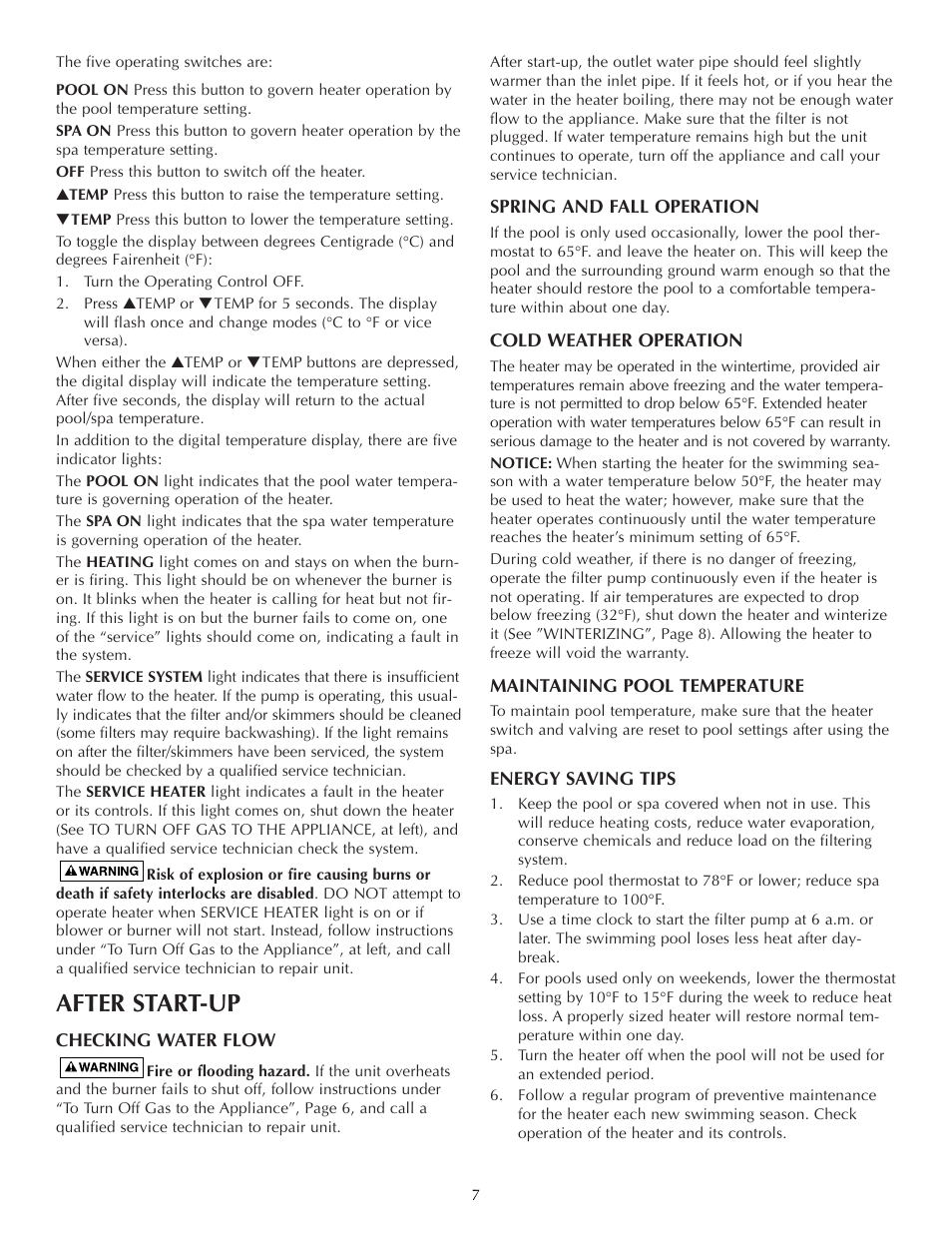 After start-up | Five Star Sr200na User Manual | Page 7 / 40