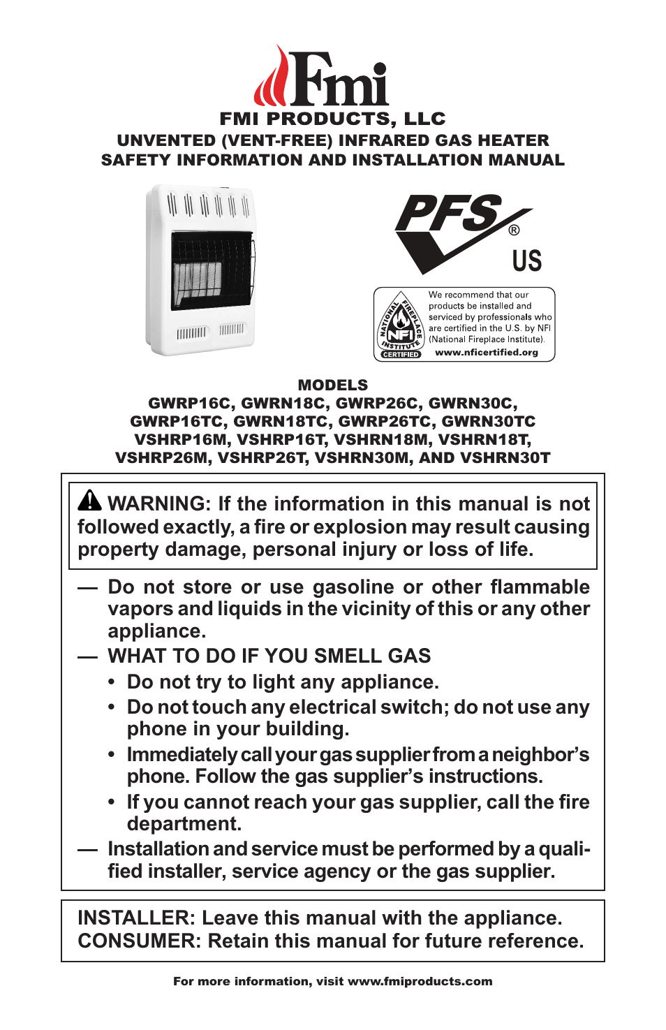 FMI PFS US VSHRP26M User Manual | 28 pages