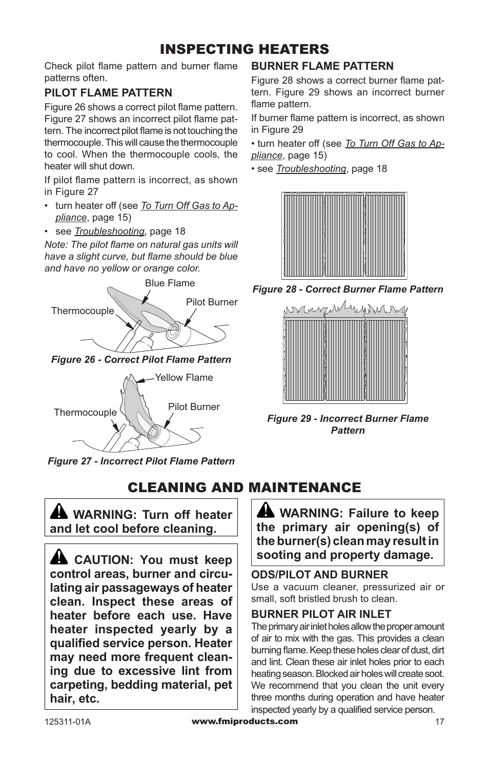 Inspecting heaters, Cleaning and maintenance | FMI PFS US VSHRP26M User Manual | Page 17 / 28