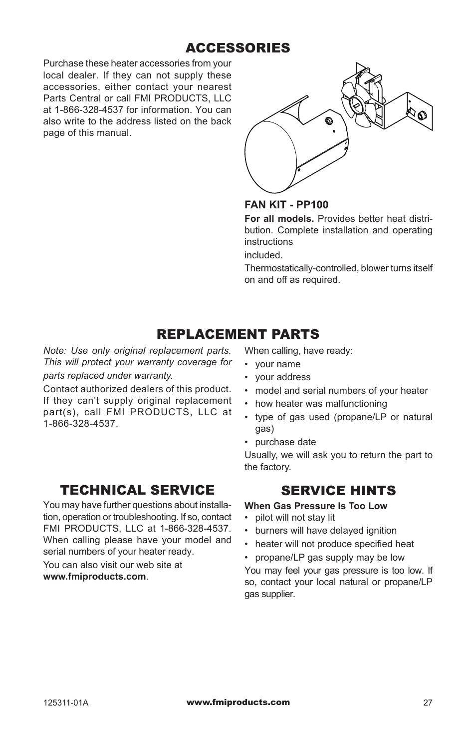 Technical service, Service hints, Replacement parts | Accessories | FMI PFS US VSHRP26M User Manual | Page 27 / 28