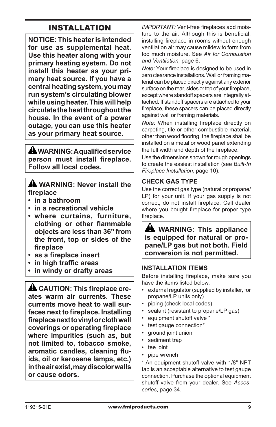 Installation | FMI CGMFN User Manual | Page 9 / 36