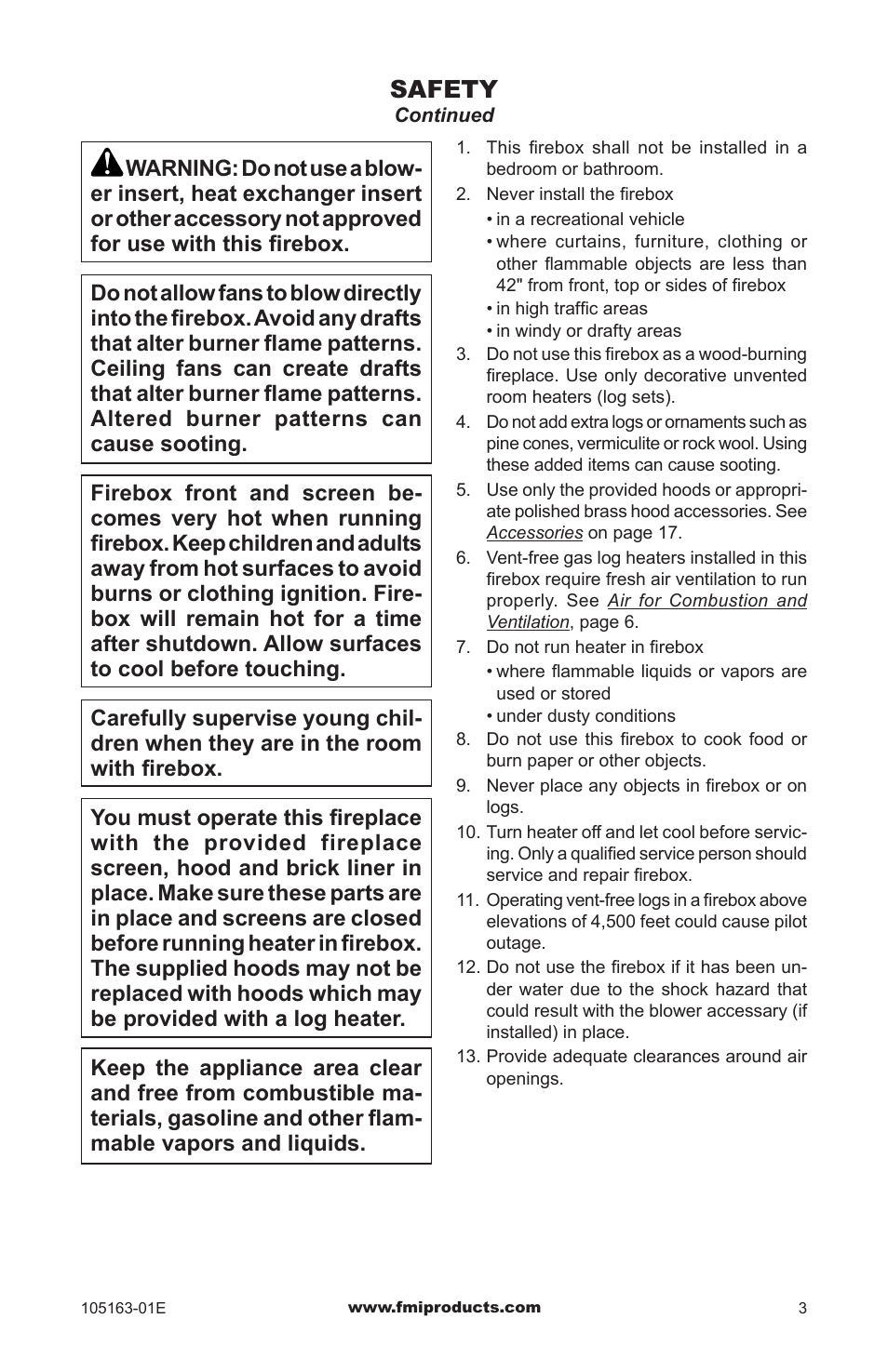 Safety | FMI PENINSULA FGPN User Manual | Page 3 / 20
