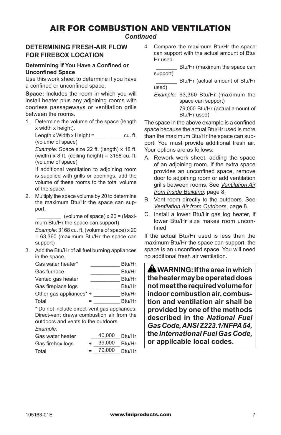 Air for combustion and ventilation | FMI PENINSULA FGPN User Manual | Page 7 / 20