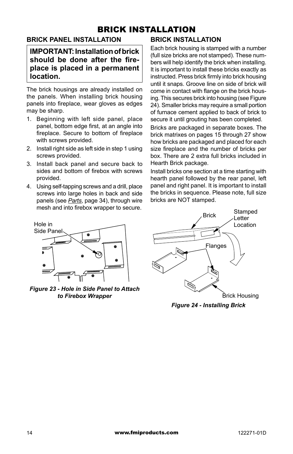 Brick installation | FMI WCM-42G User Manual | Page 14 / 40