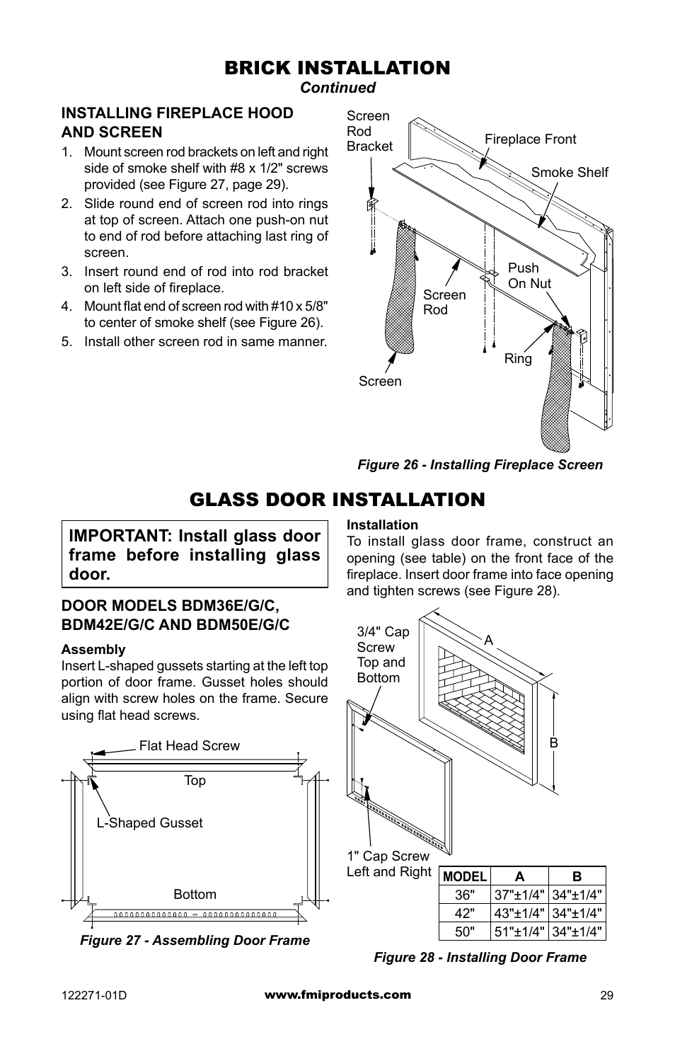 Brick installation, Glass door installation | FMI WCM-42G User Manual | Page 29 / 40