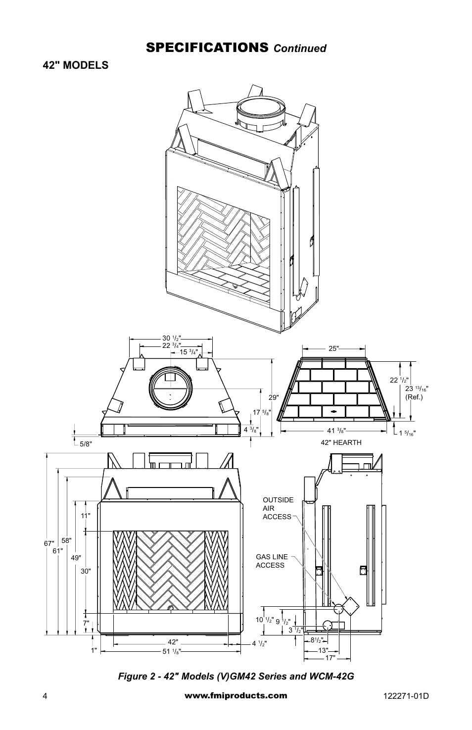 Specifications, Continued 42" models | FMI WCM-42G User Manual | Page 4 / 40
