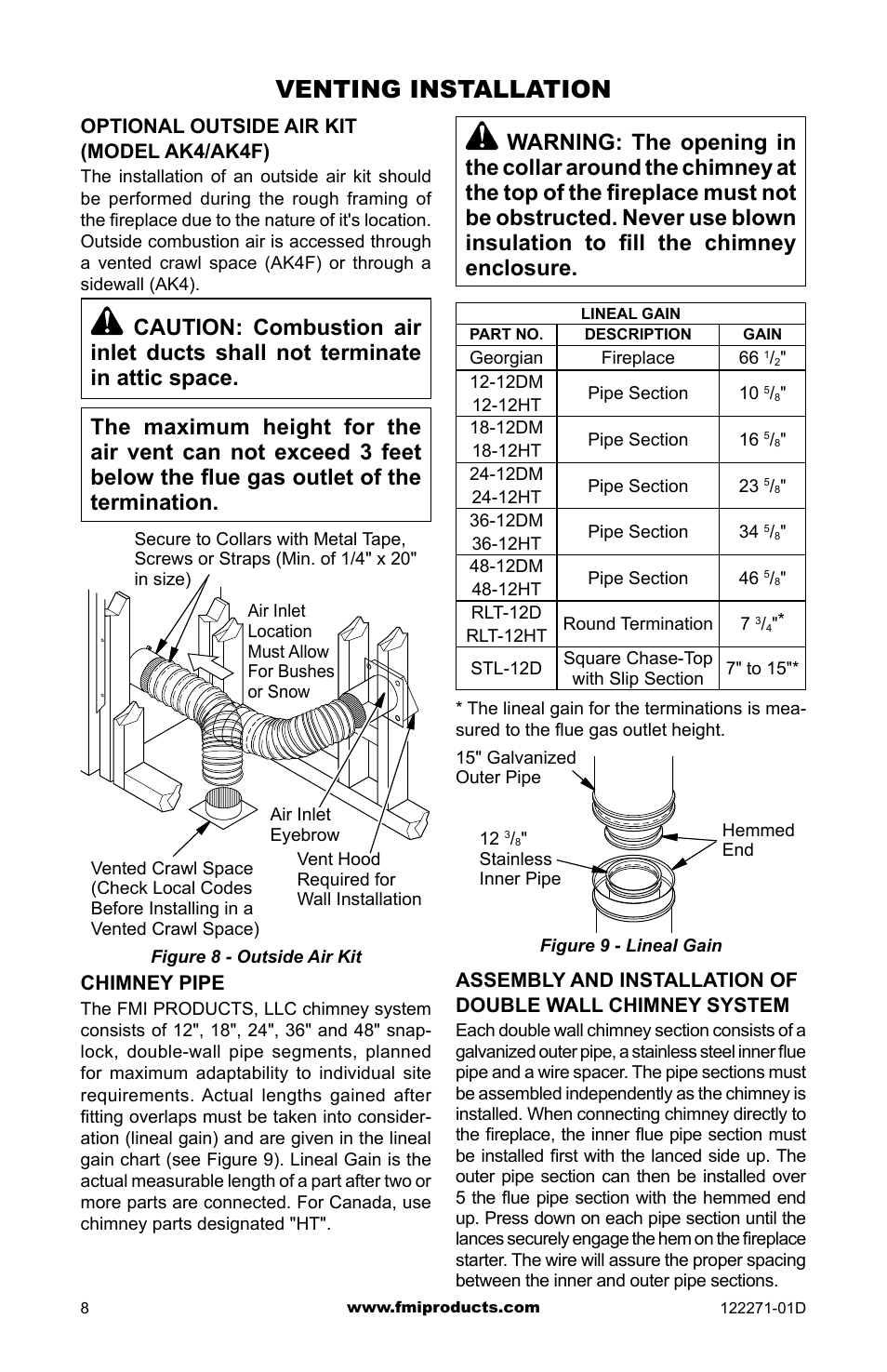 Venting installation | FMI WCM-42G User Manual | Page 8 / 40