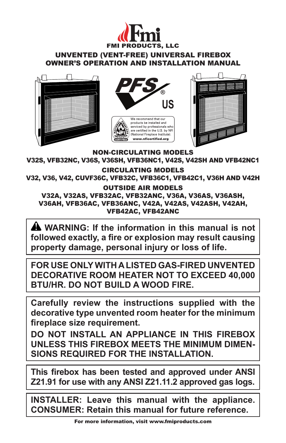 FMI VFB36NC1 User Manual | 24 pages