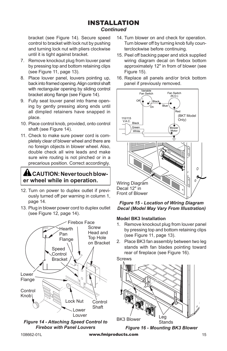 Installation, Continued | FMI VFB36NC1 User Manual | Page 15 / 24