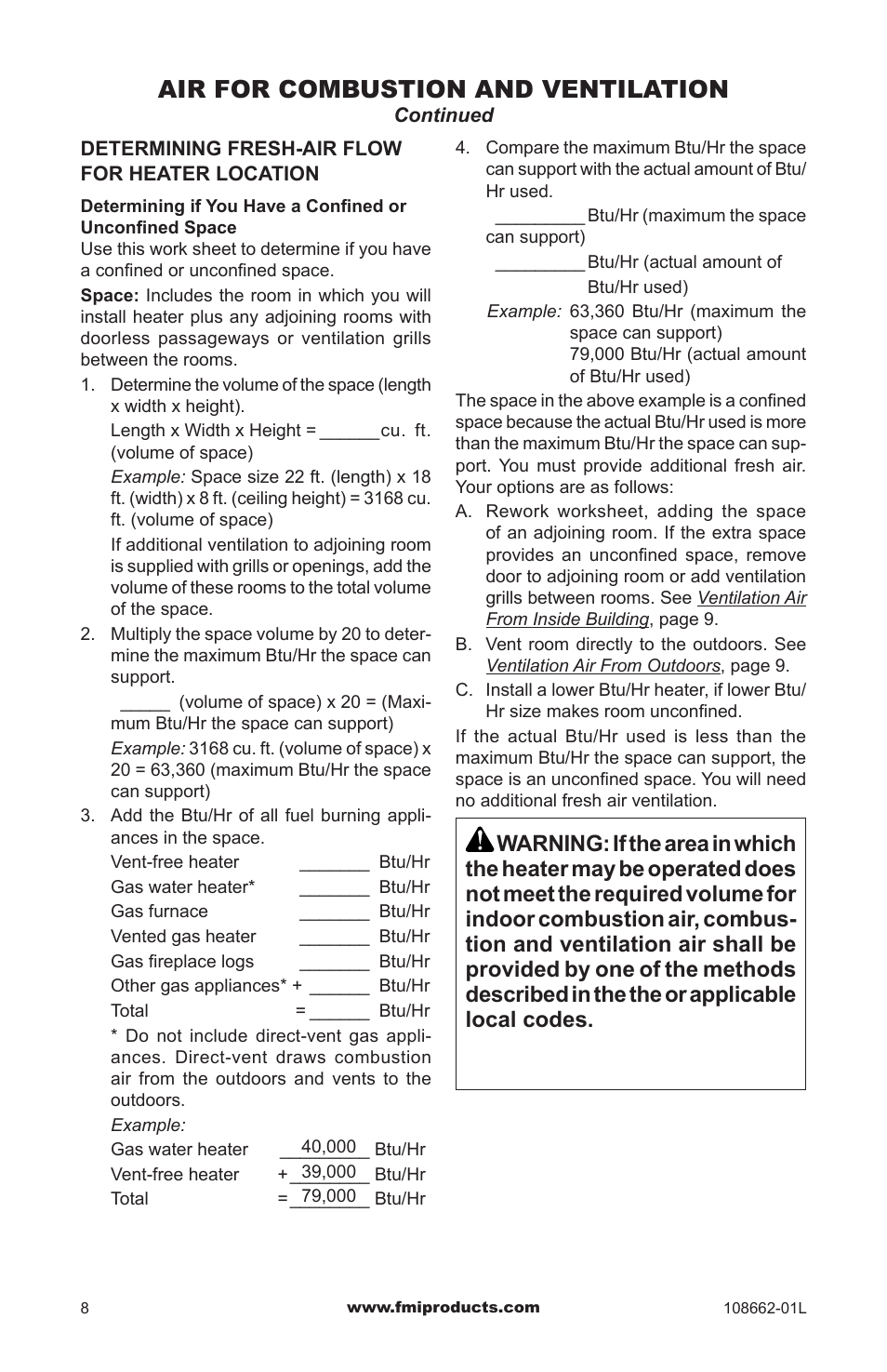 Air for combustion and ventilation | FMI VFB36NC1 User Manual | Page 8 / 24