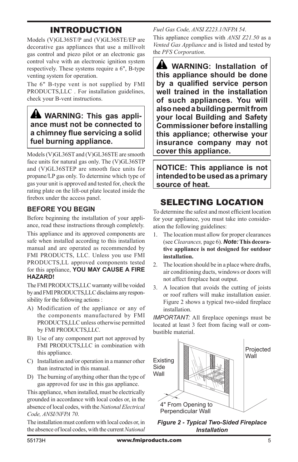 Introduction, Selecting location | FMI GL36STEP User Manual | Page 5 / 20