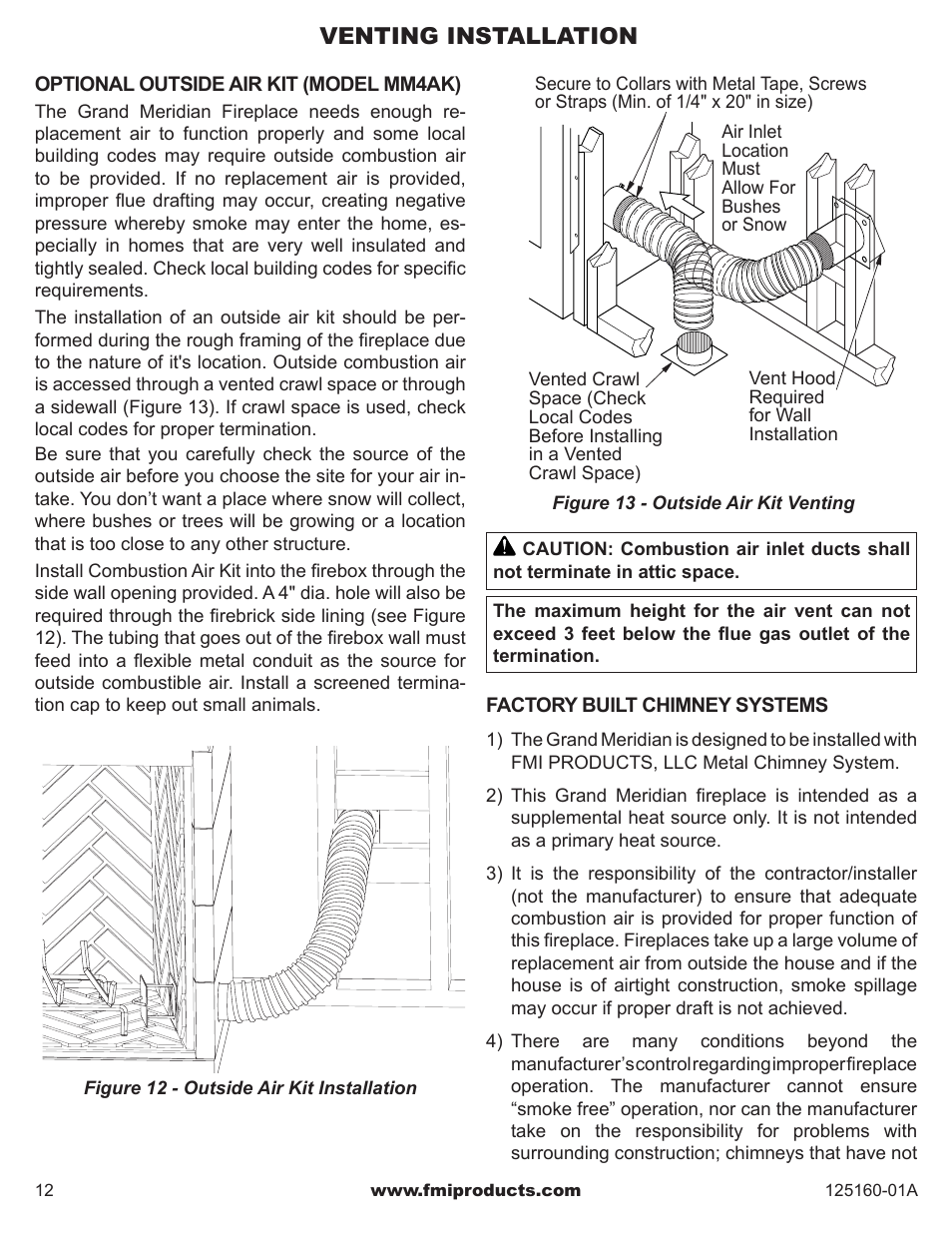 Venting installation | FMI MASONRY FIREBOX MM33 User Manual | Page 12 / 44