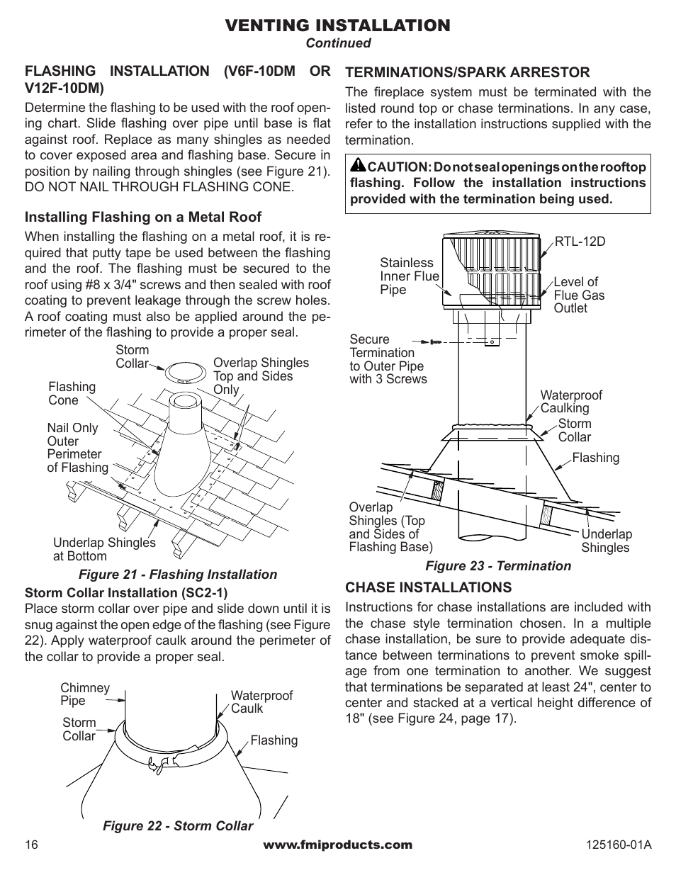 Venting installation | FMI MASONRY FIREBOX MM33 User Manual | Page 16 / 44
