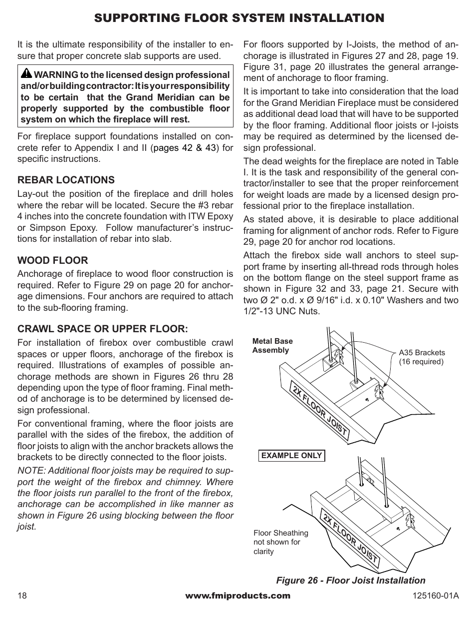 Supporting floor system installation | FMI MASONRY FIREBOX MM33 User Manual | Page 18 / 44