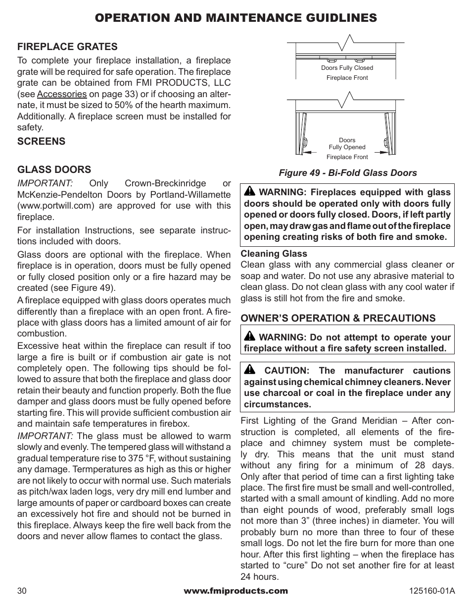 Operation and maintenance guidlines | FMI MASONRY FIREBOX MM33 User Manual | Page 30 / 44