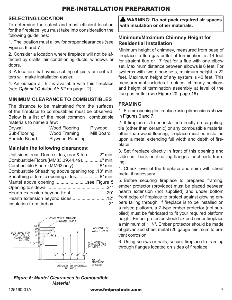 Pre-installation preparation | FMI MASONRY FIREBOX MM33 User Manual | Page 7 / 44