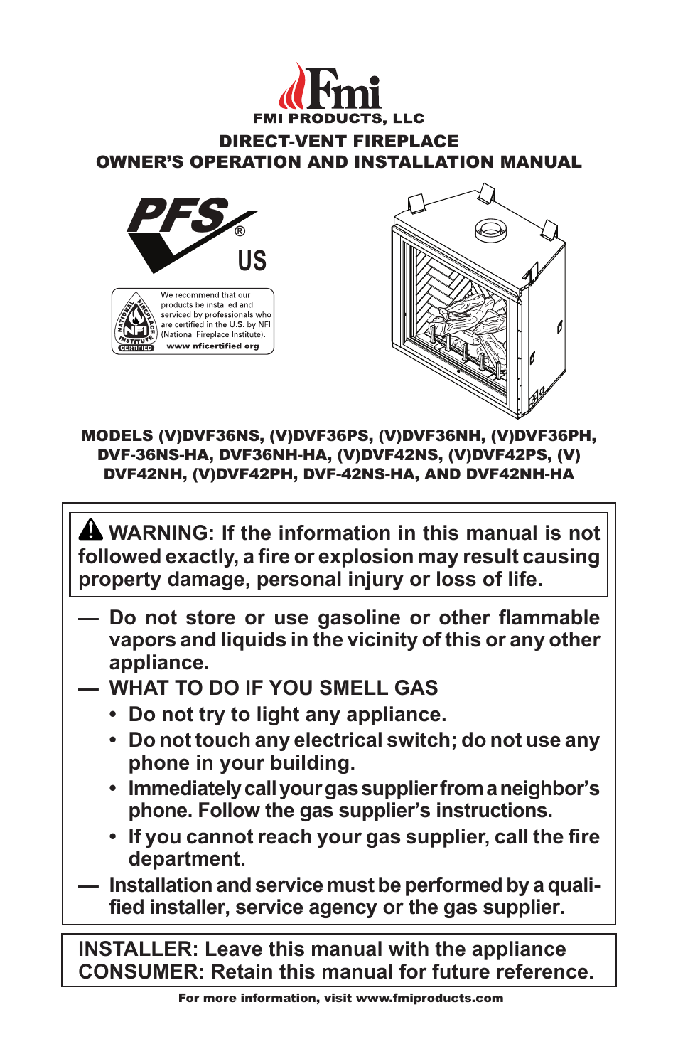 FMI PFS DVF42NH-HA User Manual | 40 pages