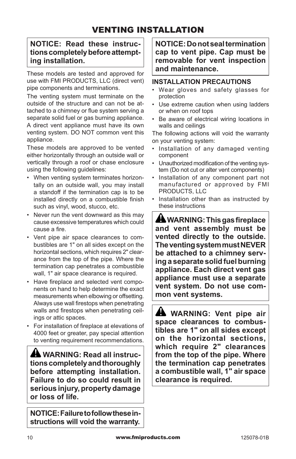 Venting installation | FMI PFS DVF42NH-HA User Manual | Page 10 / 40