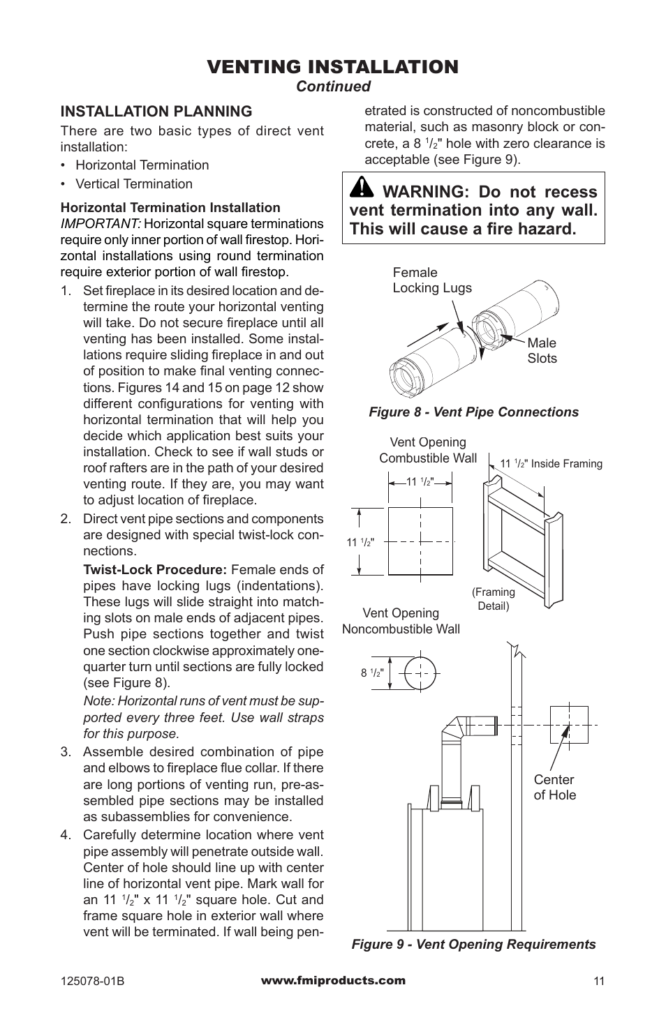 Venting installation, Installation planning, Continued | FMI PFS DVF42NH-HA User Manual | Page 11 / 40
