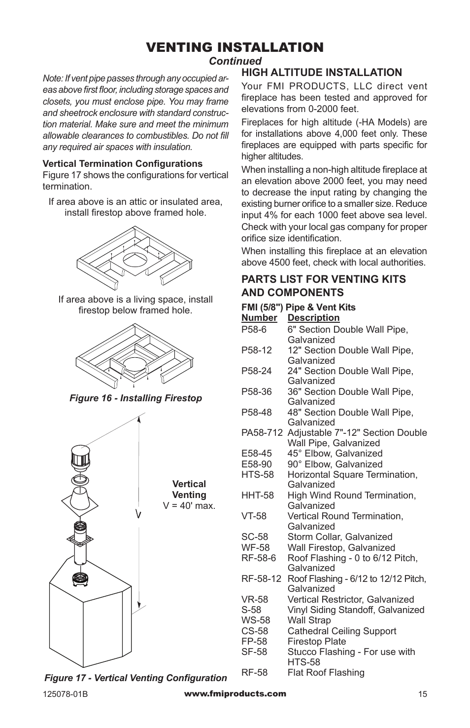 Venting installation | FMI PFS DVF42NH-HA User Manual | Page 15 / 40