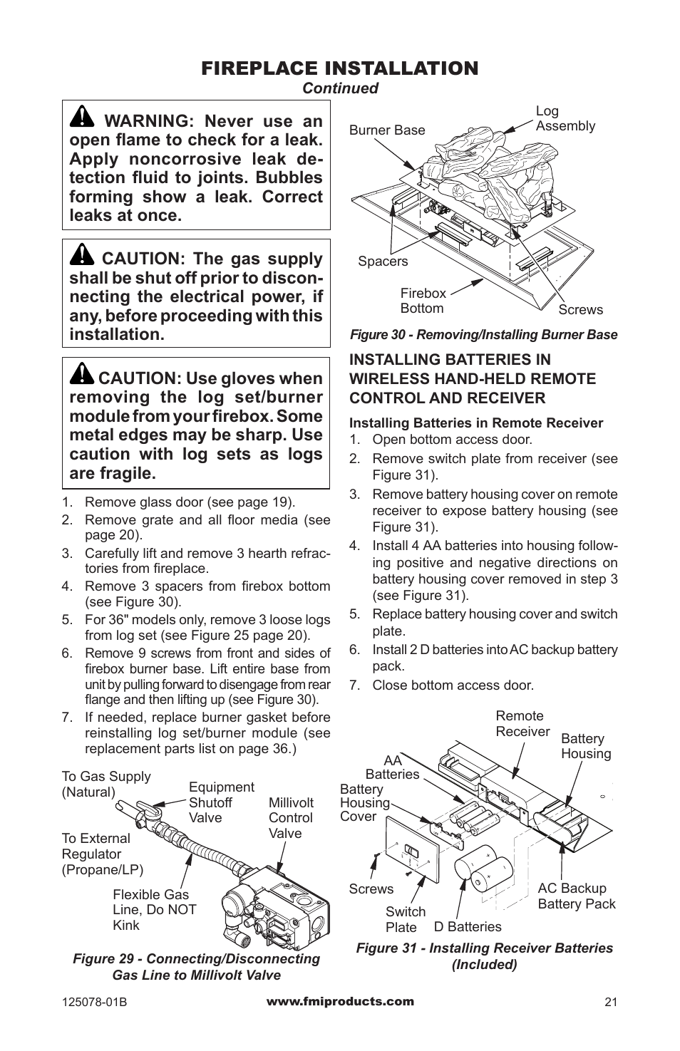Fireplace installation | FMI PFS DVF42NH-HA User Manual | Page 21 / 40