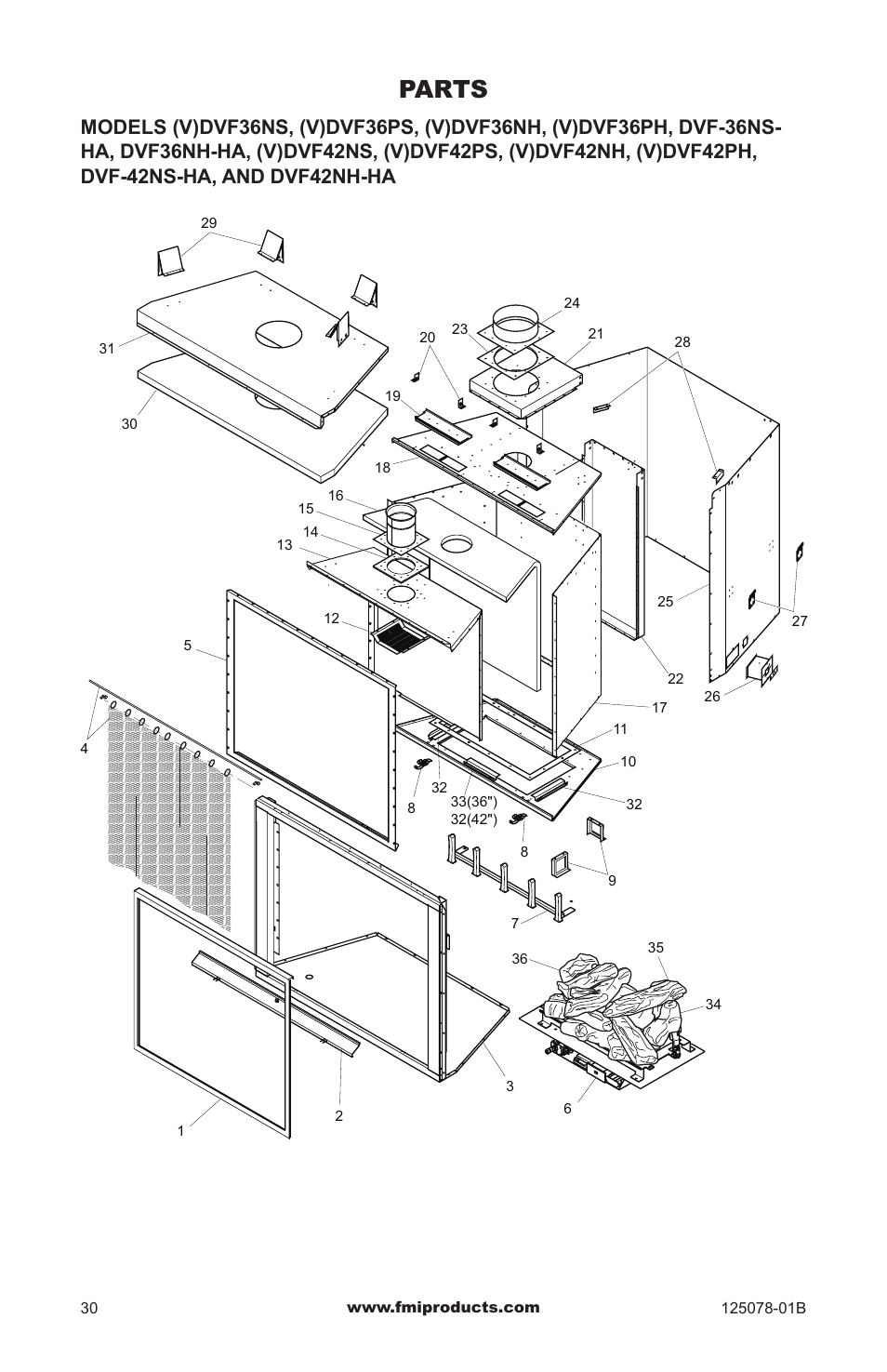 Parts | FMI PFS DVF42NH-HA User Manual | Page 30 / 40