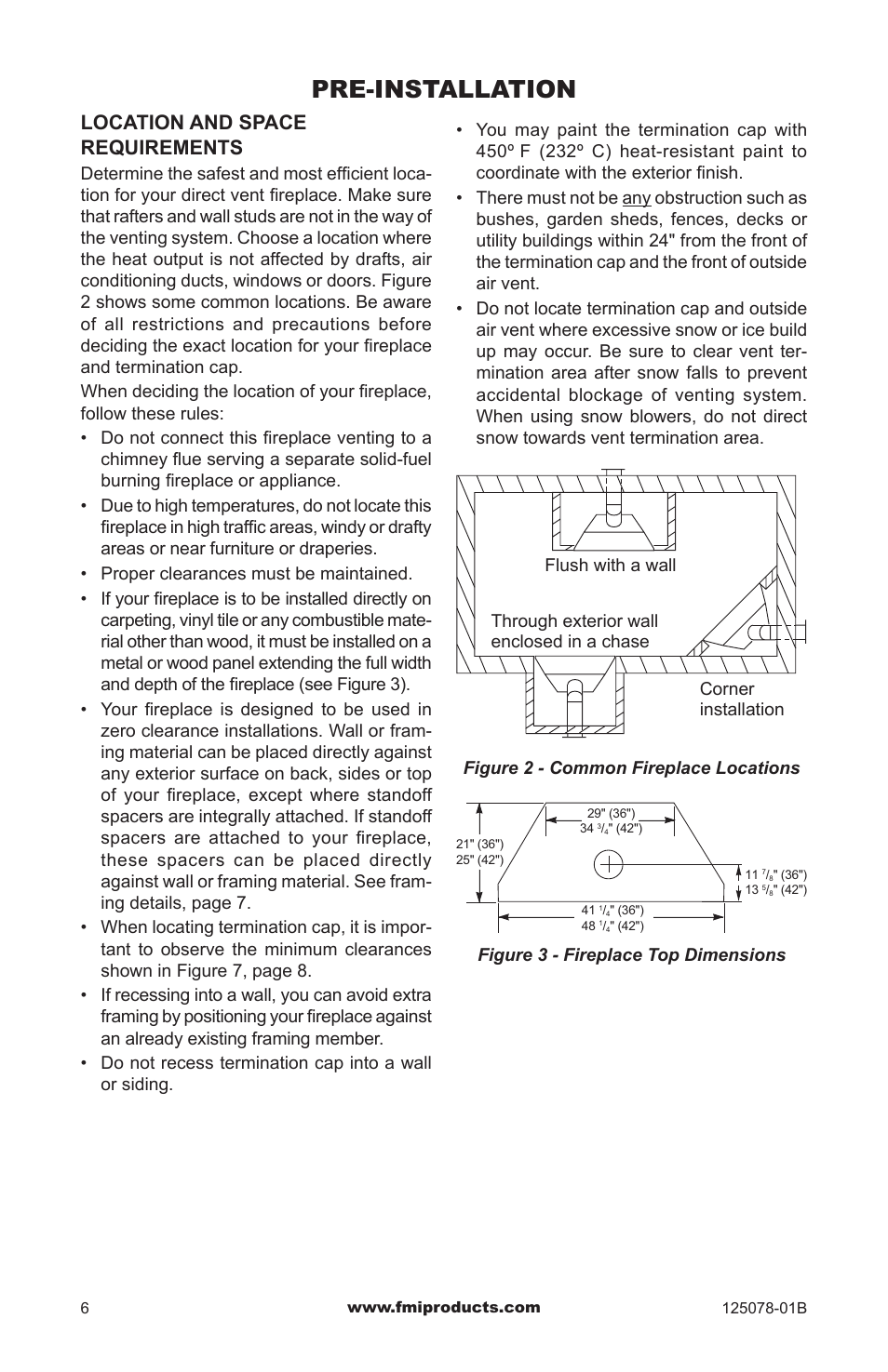 Pre-installation, Location and space requirements | FMI PFS DVF42NH-HA User Manual | Page 6 / 40