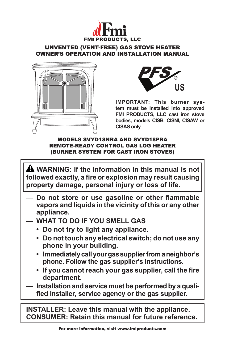 FMI SVYD18NRA User Manual | 28 pages