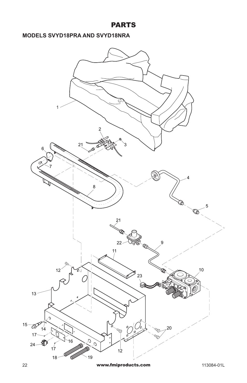 Parts, Models svyd18pra and svyd18nra | FMI SVYD18NRA User Manual | Page 22 / 28