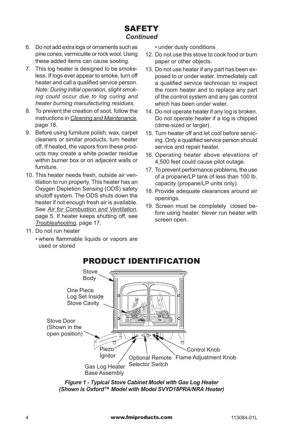 Product identification, Safety | FMI SVYD18NRA User Manual | Page 4 / 28