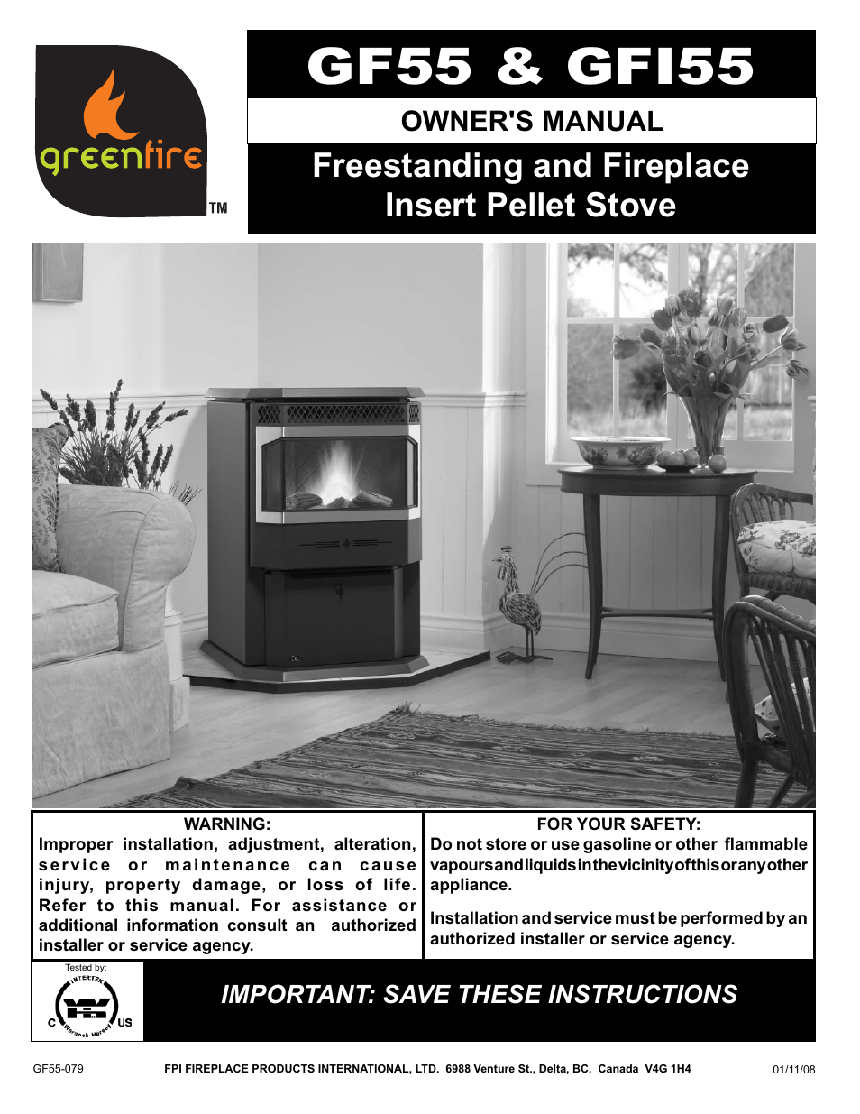 FMI PELLET STOVE GF55 User Manual | 16 pages