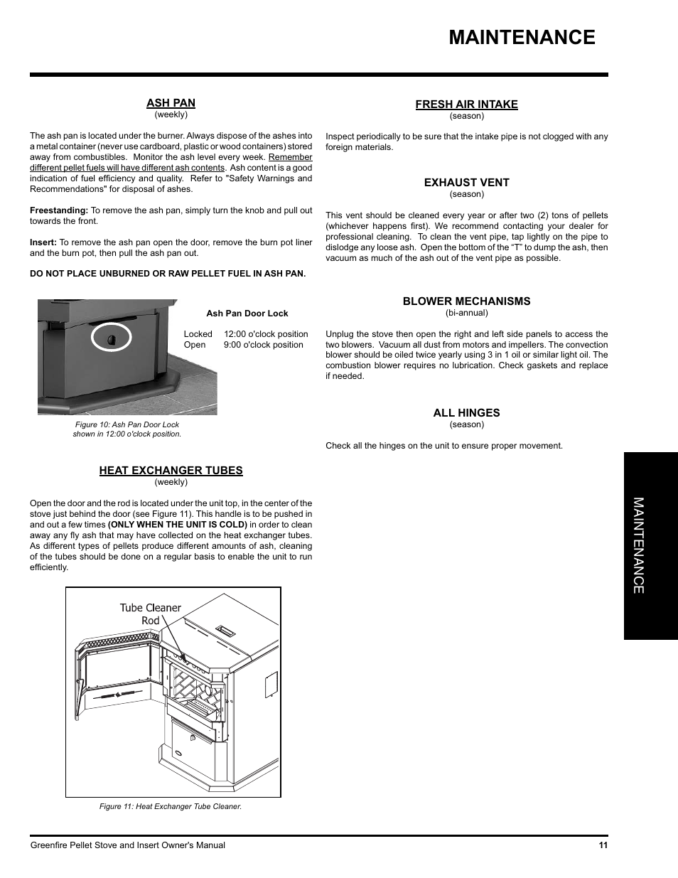Maintenance | FMI PELLET STOVE GF55 User Manual | Page 11 / 16
