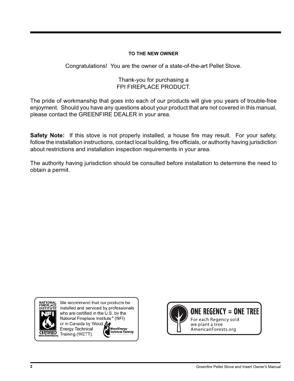 FMI PELLET STOVE GF55 User Manual | Page 2 / 16